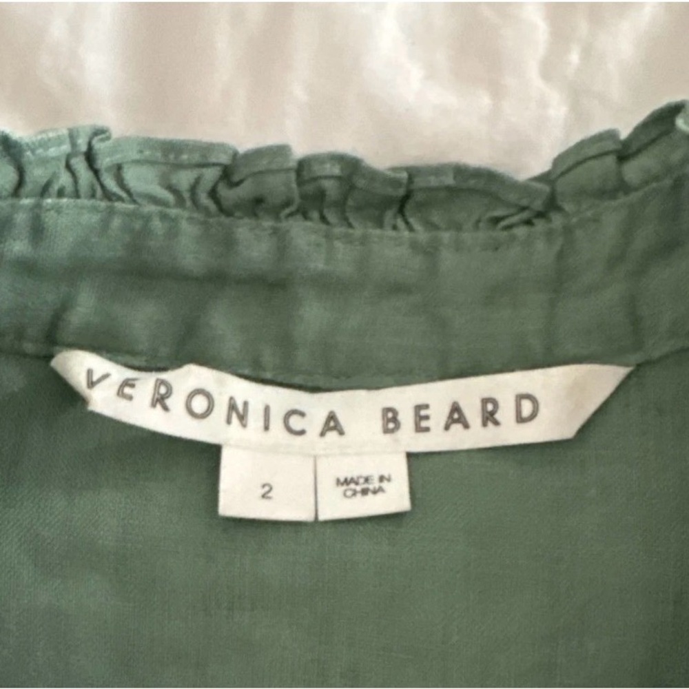 Veronica Beard Ruffled Button-Front Green Blouse - Picture 6 of 7
